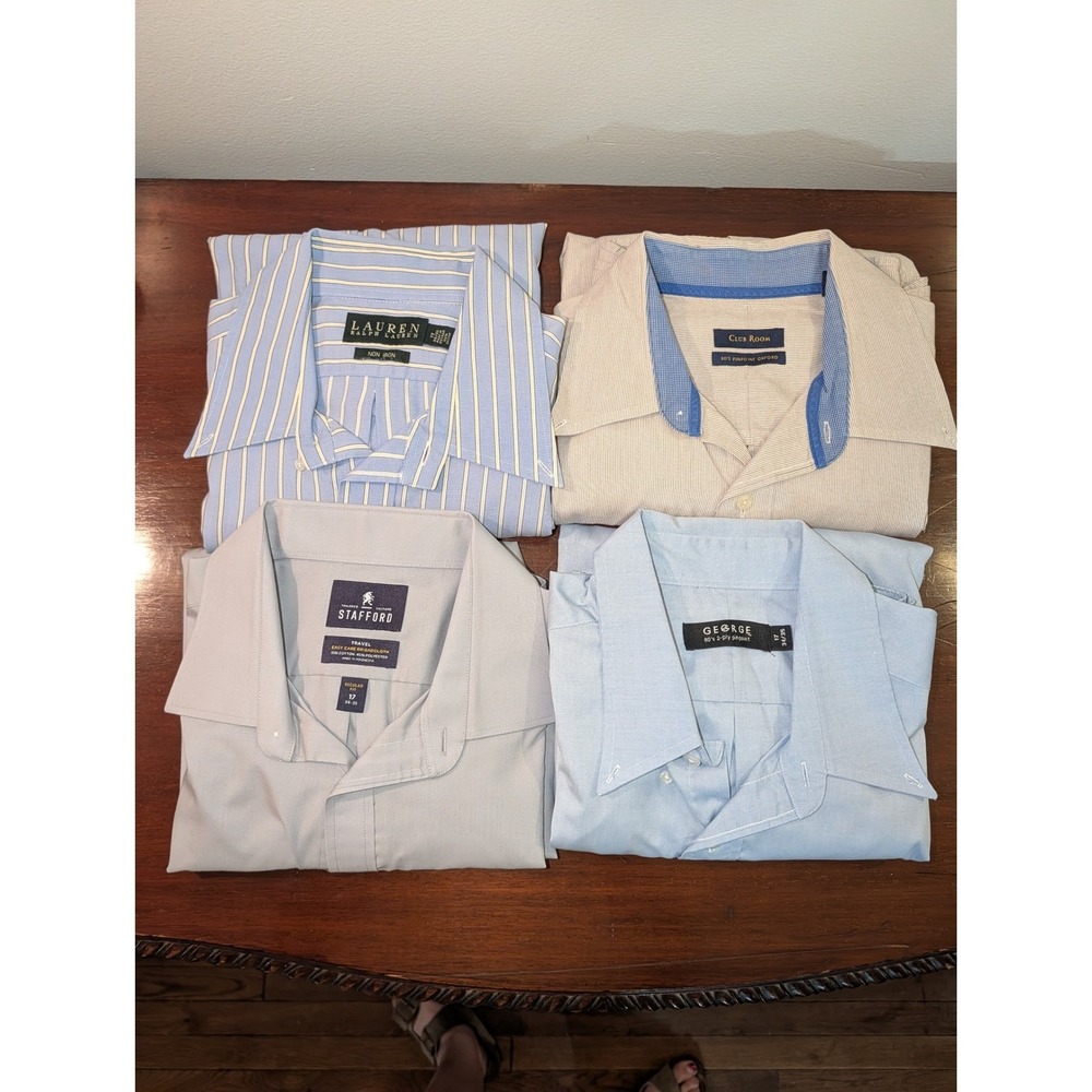 Lot of 4 Mens Dress Shirts Size 17 34/35 Ralph Lauren Stafford Club Room George
